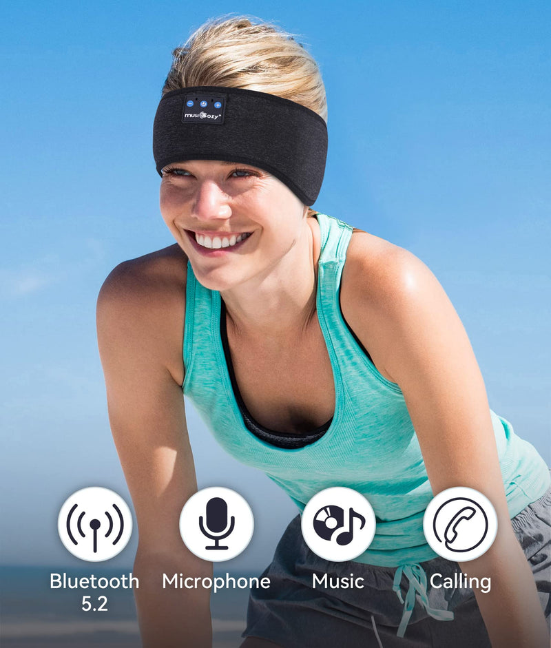 MUSICOZY Sleep Headphones Bluetooth 5.2 Headband, Sports Wireless Earphones Music Sleeping Eye Mask Earbuds with HD Stereo Speaker for Mom Women Men Teen Running Cool Gadgets Unique Gifts Black