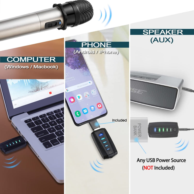 Alvoxcon USB Wireless Microphone, UHF Condenser mic for Android, PC Computer, Laptop, PA, Podcasting, Vlogging, YouTube, Vocal Recording, Gaming, Singing Practice (System with USB Receiver) Small Handheld Mic