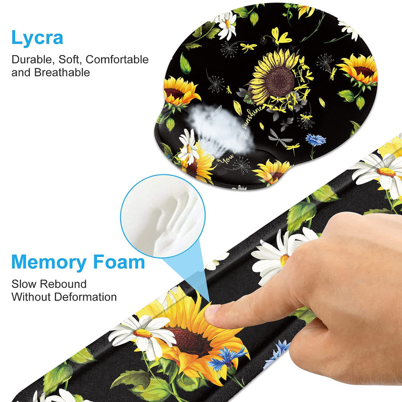 Keyboard Wrist Rest and Mouse Wrist Rest Pad with Cup Coaster,Made of Memory Foam,Ergonomic Support,Easy-Typing and Pain Relief,for Gaming Office Home Computer,You are My Sunshine Sunflower Dragonfly You Are My Sunshine Sunflower Dragonfly