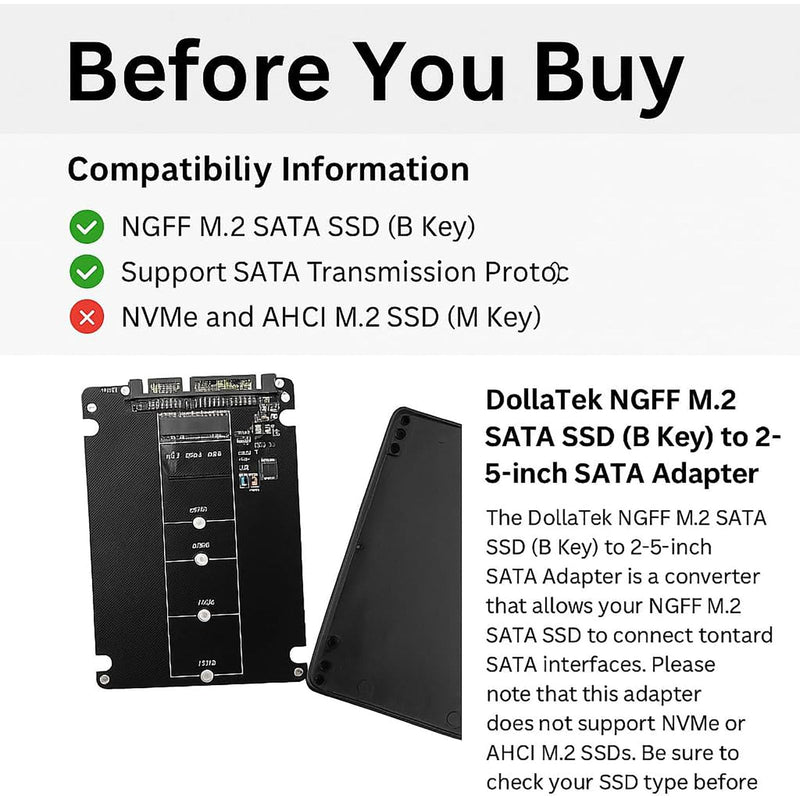 M.2 NGFF (SATA) to SATA III Adapter Card - Premium MCA556 Aluminum Enclosure for 2280 SSDs, Easy Installation, High-Speed 6Gbps Transfer