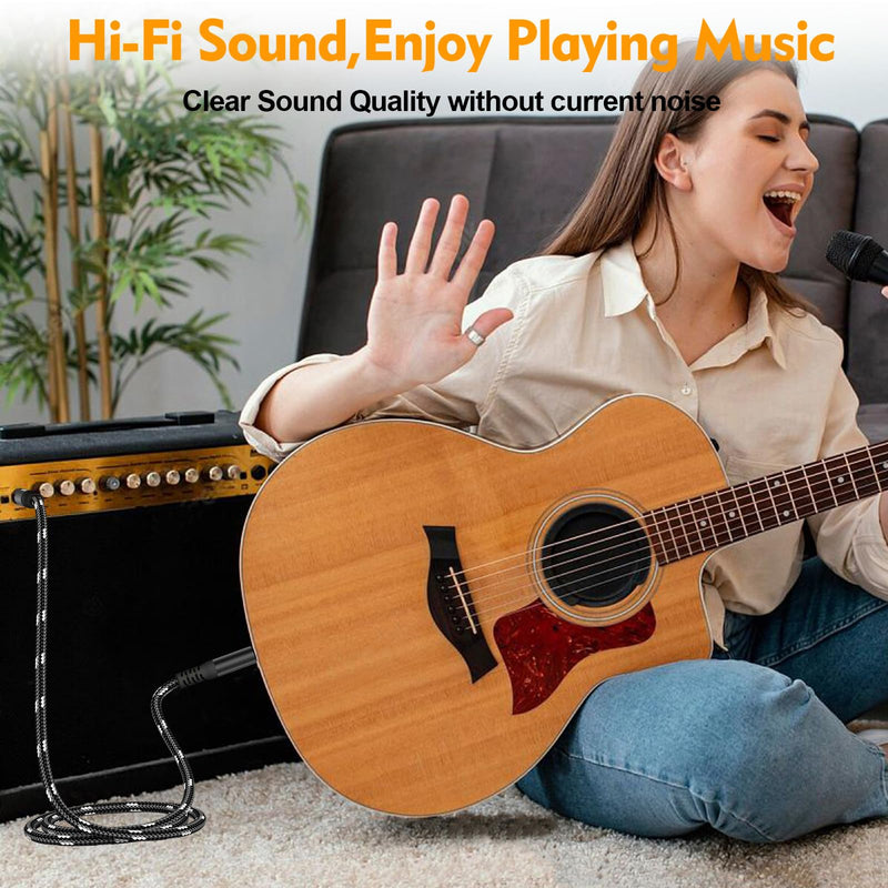 HOSONGIN Guitar Cable 2 Pack 10ft - 1/4 Inch Electric Instrument Cable Bass AMP Cord for Electric Guitar, Bass Guitar, Electric Mandolin, Pro Audio - Black/White Braided Tweed, 24K Gold Plated Plug 10 Feet 1/4" TS Mono Guitar Cable