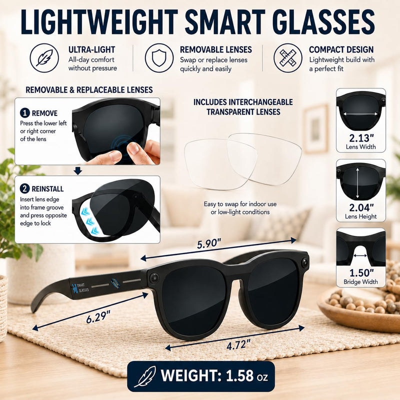 AI Smart Glasses with Camera, 2K Video, Translation, Object Recognize