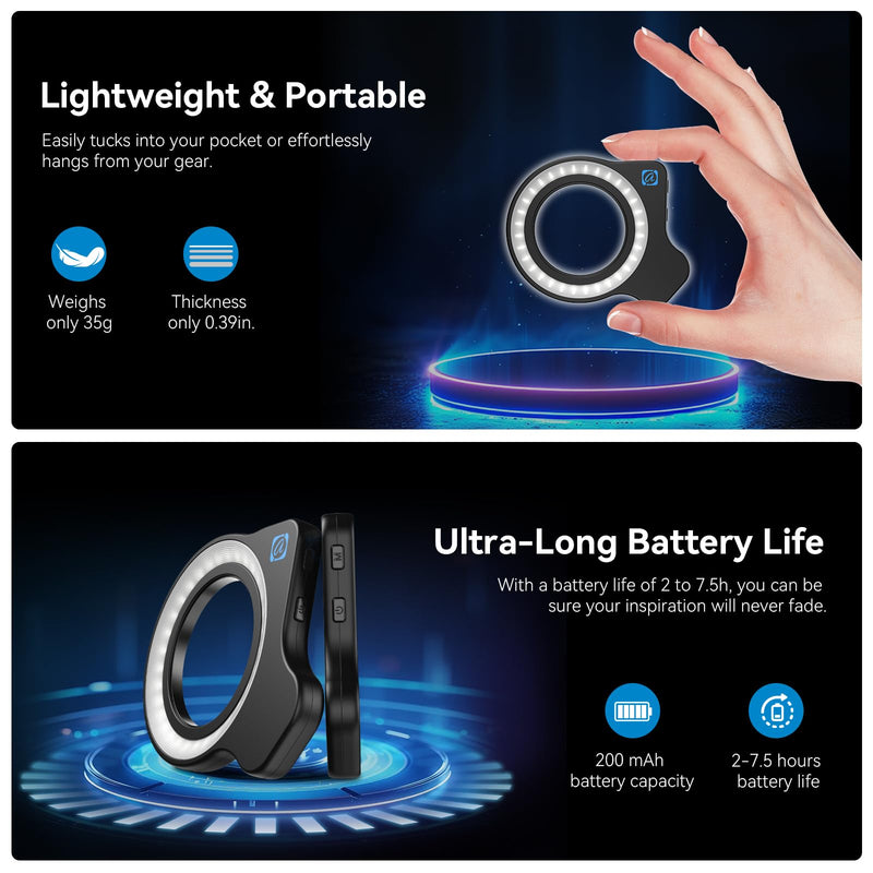 [AUSTRALIA] - Evil eye 37mm+52mm Thread Macro Lens Fill Light, Portable Phone Lens Ring Light with High Power 32 LED/CRI 95+/ 45 Light Modes, Lens Attachments for All 37mm+52mm Phone Lens/Filter/Camera Lens 