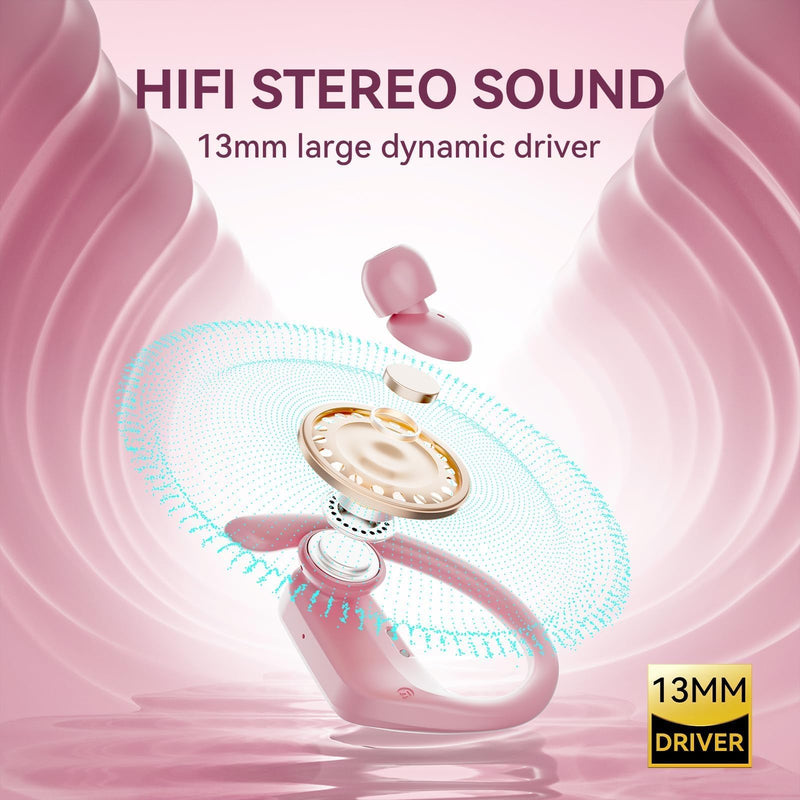 occiam Active Noise Cancelling Wireless Earbuds Bluetooth Headphones Ear Buds 96Hrs Playback Clear Call Waterproof Earphones with Ear Hook Microphones for Sport Running Pink
