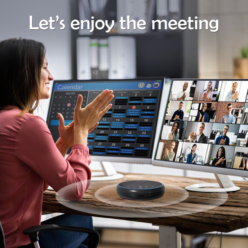 Conference Speaker and Microphone, Bluetooth Speakerphone, Noise Reduction, 360°Voice Pickup 43H Standby time, USB C Bluetooth Microphone Compatible with Zoom, Teams, Skype, Home Office
