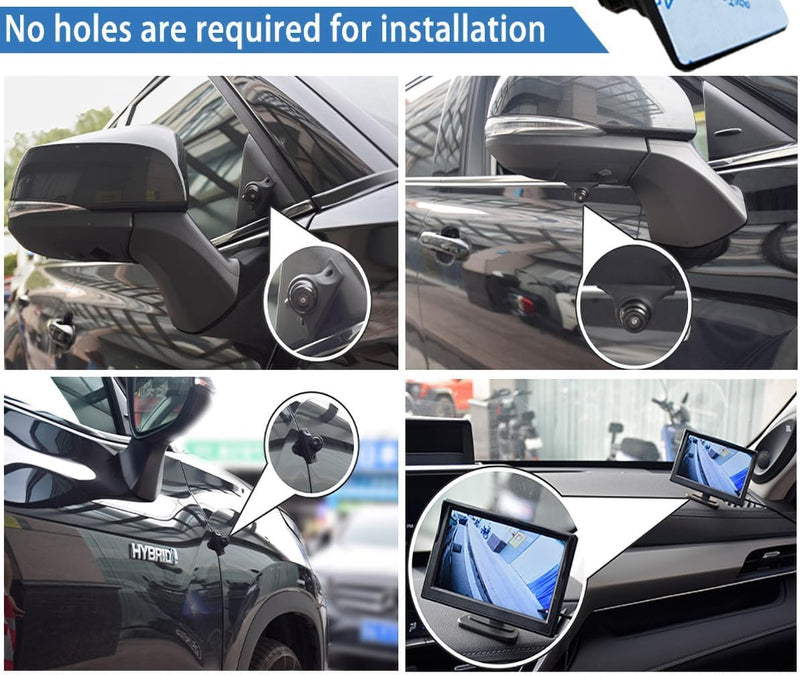 Car Side Rear View Backup Camera Reversing 5-in Monitor Reverse Image Front Parking Night Vision Rear Mirror Positive for Vehicle Waterproof IP68 Clear Night Vision Car Camera