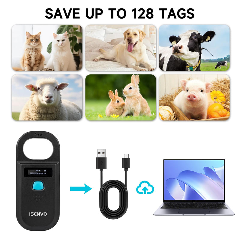 [AUSTRALIA] - Pet Microchip Scanner Rechargeable RFID EMID Micro Chip Reader Scanner 134.2kHz 125kHz 15 Digits Pet Chip ID Scanner for Animal/Pets/Pigs/Dogs/Cats (190A) 