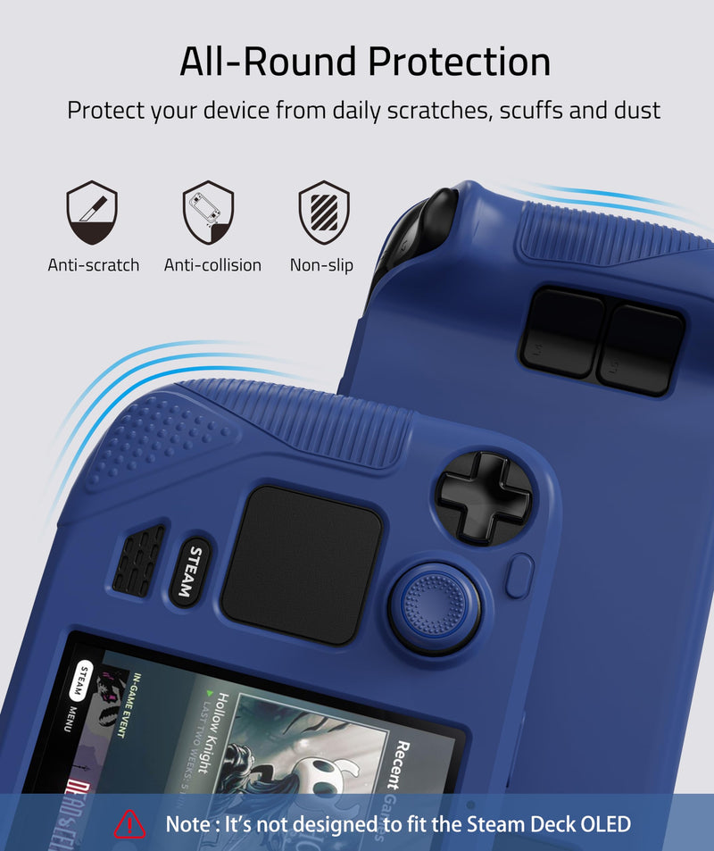 Syntech Protective Case Compatible with Steam Deck Accessories Console, All-Round Protection with Non-Slip Thumb Grips, Silicone Cover for Enhanced Fit and Alignment, Not for OLED Version-Navy Blue