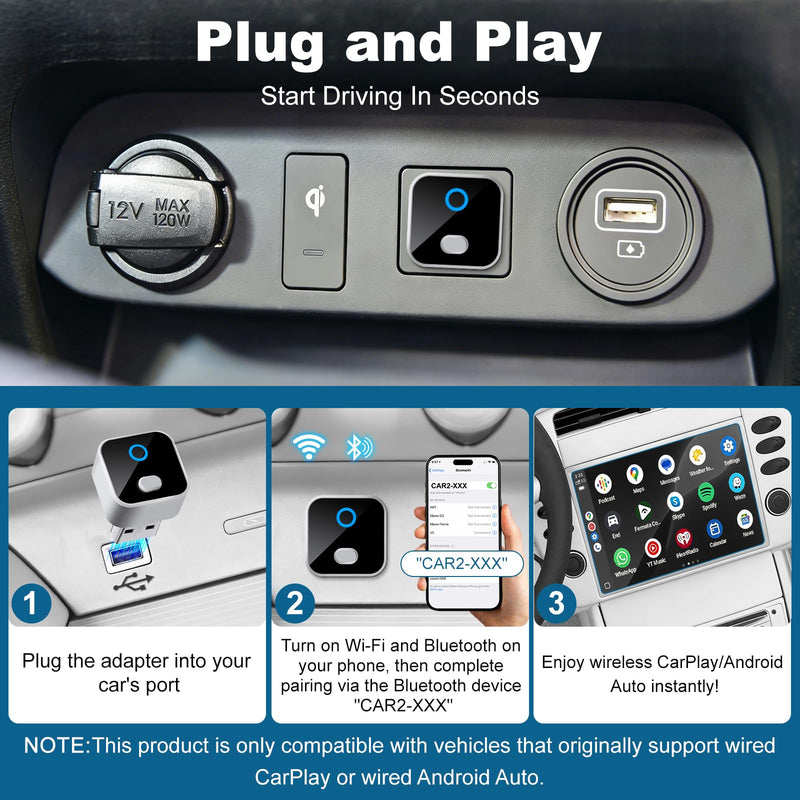 Wireless Carplay Adapter Compatible with iOS 10+/Android 11+ | One-Click Switch Mini Size WiFi 6 & Bluetooth 5.4 Adapter, for Factory Wired CarPlay Cars, Fast Auto-Reconnect,Plug & Play