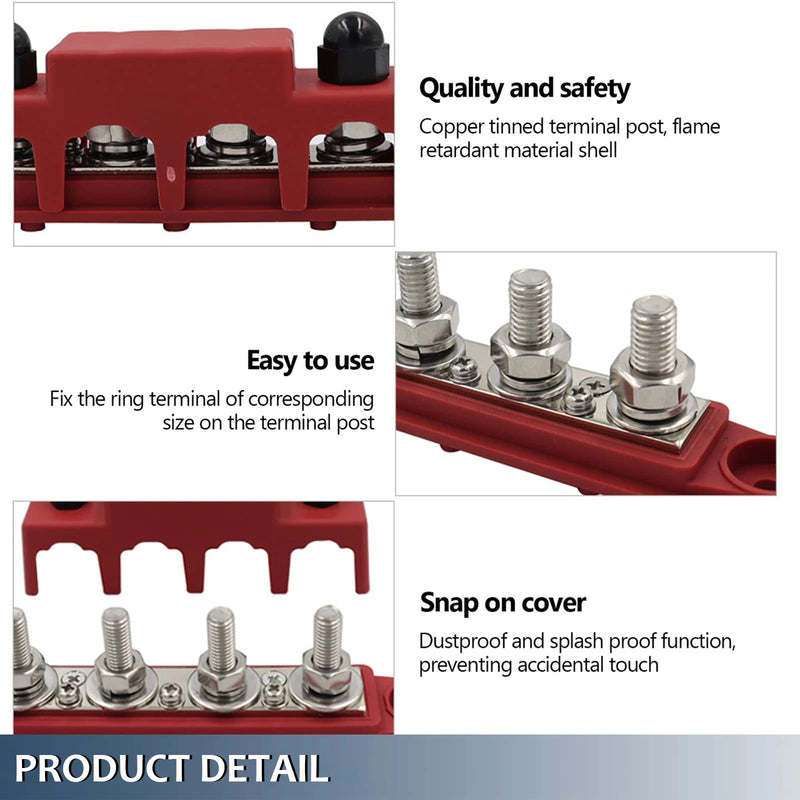 PACEWALKER BusBar Box with 4 x M8 Connection Bolts High Performance Module 12V-48V DC Power Distribution Block Grounding Current for Car RV Boat Yacht 2pcs 250A (Black Red)