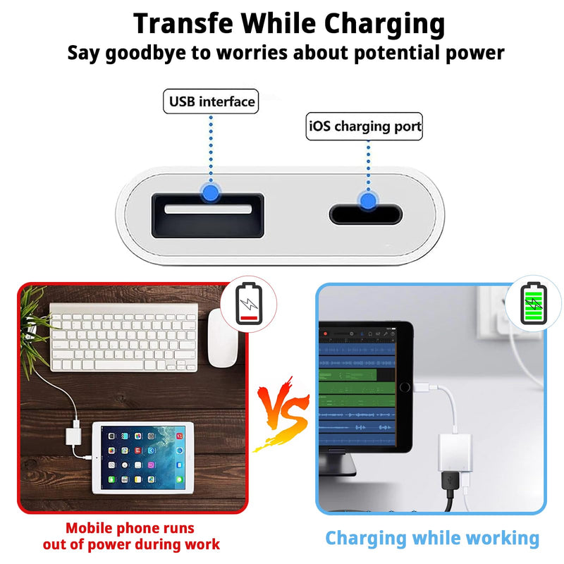 [AUSTRALIA] - [Apple MFi Certified] Lightning to USB Camera Adapter with Charging Port, Portable USB 3.0 Female OTG Cable for iPad to Connect Card Reader USB Flash Drive, Compatible for iPhone iPad white 