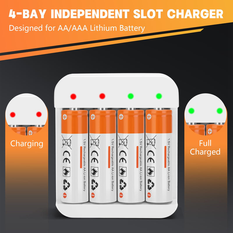 [AUSTRALIA] - 8 Pack Rechargeable 1.5V AA Size Lithium Batteries for Blink Camera, Long-Lasting Double A Battery 2600mWh with 2H Fast Charger (4 Bay Independent Slot) 8 Pack 
