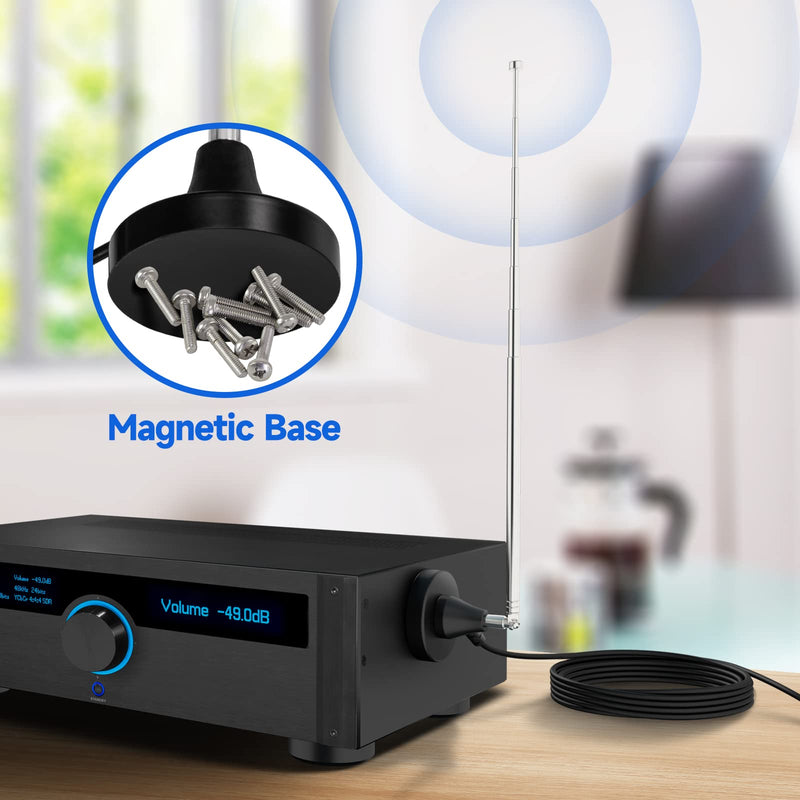 [AUSTRALIA] - Bingfu Strong Magnetic Base FM Radio Antenna Telecopic for Pioneer Onkyo Yamaha Marantz Sherwood Indoor Digital HD FM Radio Bluetooth Home Stereo Receiver AV Audio Video Home Theater Tuner 