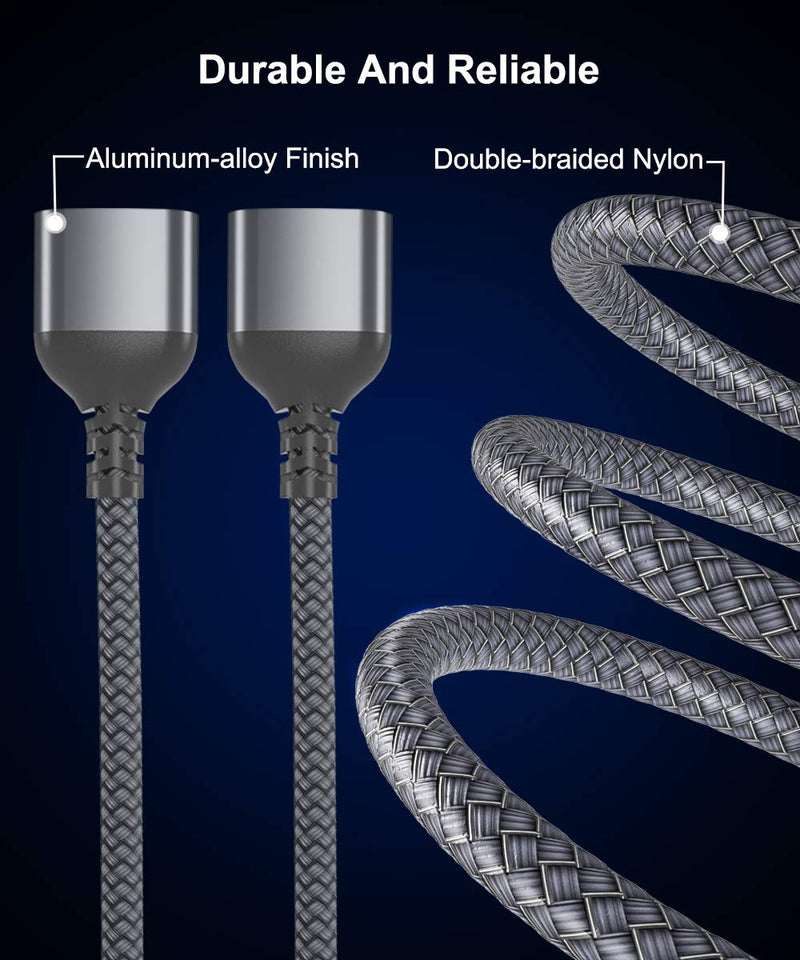 USB Splitter Y Cable 1FT (2-Pack),USB A 1 Male to 2 Female Extension Cord Converter,Dual Double USB Port Extender Hub Data Charger Power Split Adapter for Mac,Car,Xbox One Series X/S,PS4,PS5,Laptop Gray