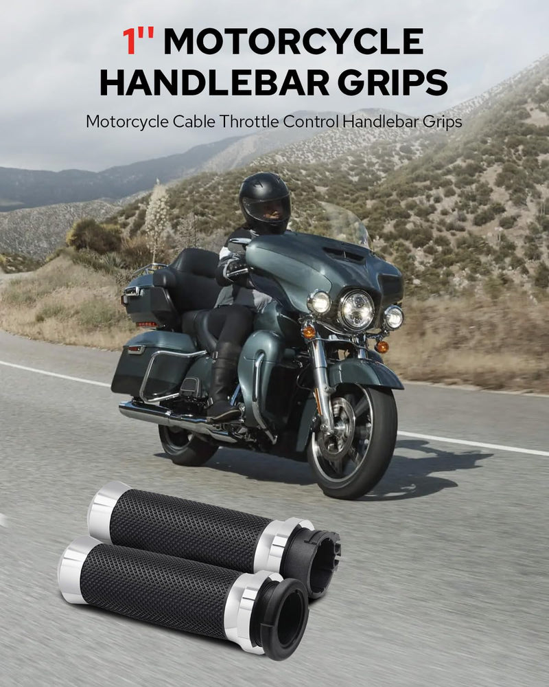 Motorcycle Hand Grips Handlebar Grips Cable Throttle Fit for Harley ’02-’17 VRSC, ’96-Later XL, ’08-’13 XR, ’96-’17 Dyna (Except FXDLS), ’96-’07 Touring Chorme Throttle Cable Control