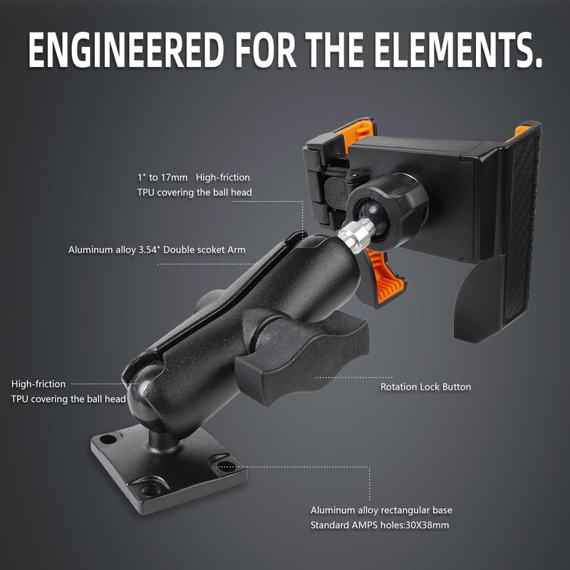 xik Phone Holder Mount for Boat, Kayak & Truck - Square AMPS Base | 3.54” Medium Arm, [1s Quick Lock & Release] [360° Adjustable], Fits 4.7"-7.2" Phones, Surface Mount for Dashboard Medium(3.54" Arm)
