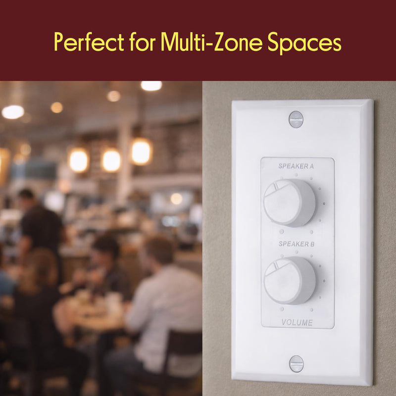 In Wall Speaker Volume Control - Home Audio Smart 2-Channel A/B Dual Channel Speakers Controller Selector Pod Box - Rotary Knob Fader Control Up to (2) Pair of Indoor or Outdoor Speakers - Pyle PVCD15 Standard