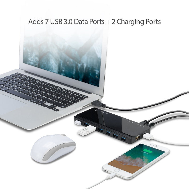TP-Link Powered USB Hub 3.0 with 7 USB 3.0 Data Ports and 2 Smart Charging USB Ports. Compatible with Windows, Mac, Chrome & Linux OS, with Power On/Off Button, 12V/4A Power Adapter(UH720) 7 Port + 2 Charging Port