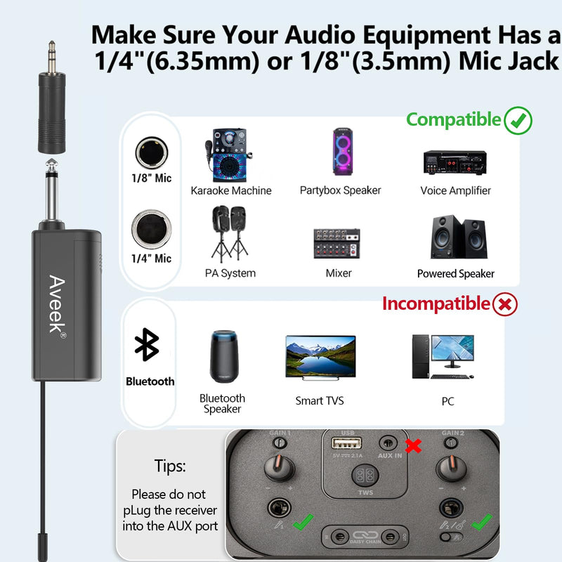 [AUSTRALIA] - Aveek Wireless Karaoke Microphone, Handheld Mic with Rechargeable Receiver, for Powered Speakers and Amplifiers, Karaoke Microphone Set for Singing,Karaoke,Wedding,DJ,Party (2 Packs) 2 Packs 