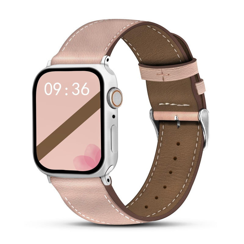 Genuine Leather Band Compatible with Apple Watch for Women Men 49mm 46mm 45mm 44mm 42mm 41mm 40mm 38mm, Soft Leather Replacement Strap for iWatch Ultra SE Series 10 9 8 7 6 5 4 3 2 1（2 pack）