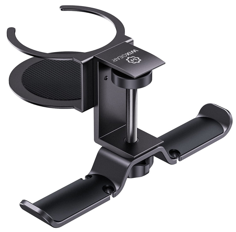 WixGear Headphone Stand, 2 in 1 PC Gaming Headset Stand Cup Holder, with Cable Organizer, 360° Adjustable & Rotating Arm Clamp Headphone Holder, Suitable for All Headphones and Drinks