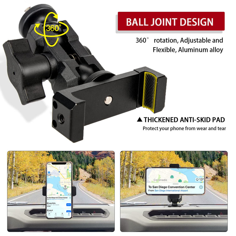 OMU Bronco Dashboard Cell Phone Mount,All-Metal Structure,360° Adjustment Phone Holder Suitable for Ford Bronco Accessories 2022 for All Smartphones(Not Sports,Non-Destructive Installation