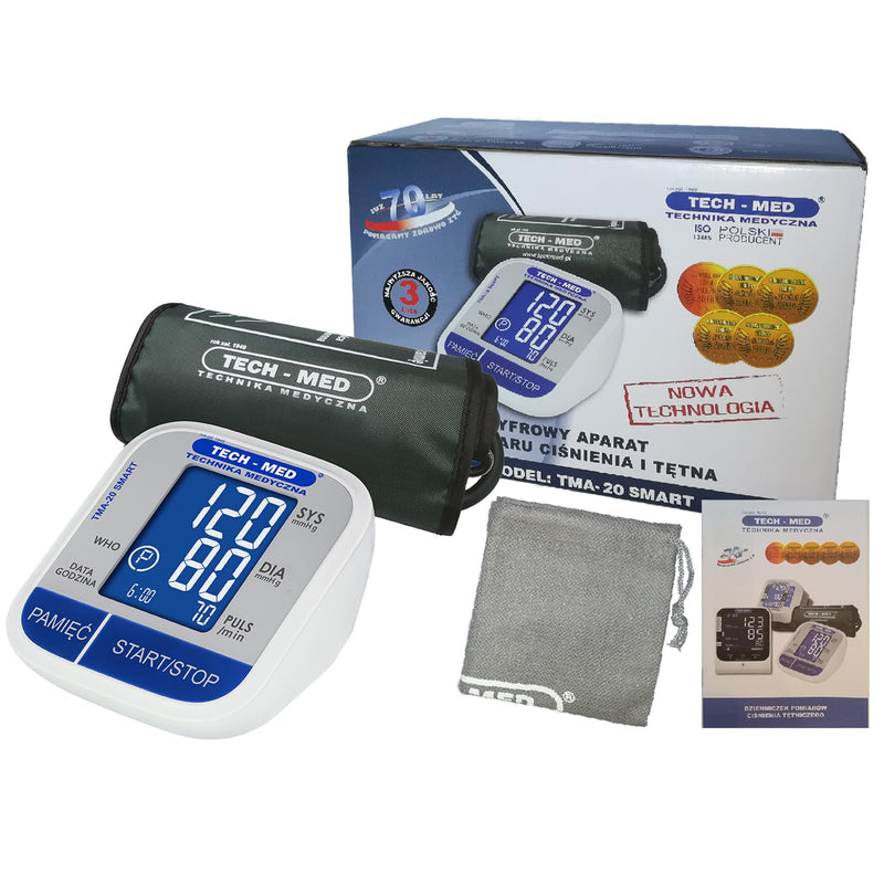 TECH-MED Digital Blood Pressure Monitor Upper Arm TMA-20 SMART, Blood Pressure, Pressure Display, Highest Accuracy, Reliability and Measuring Comfort, Universal Cuff