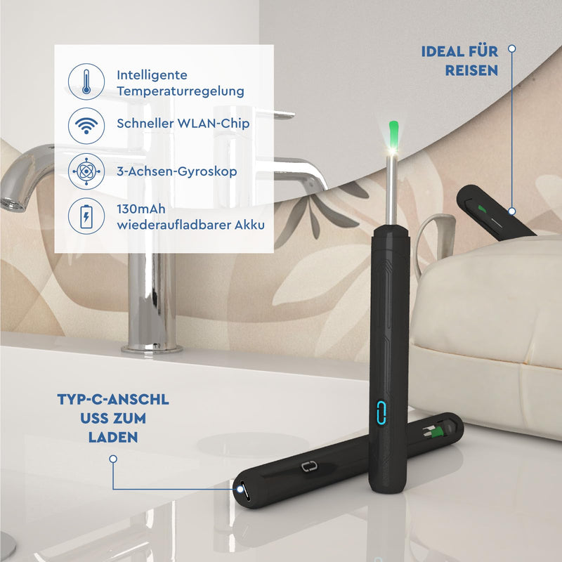 Ear Wax Remover Otoscope with Camera 1920p 3.6 mm WiFi Ear Cleaner - UdiGuard Ear Mirror Ear with 6 LED Lights Adults Rabbits and Children Black - Compatible with iPhone iPad Android Udiguard Black Otoscope