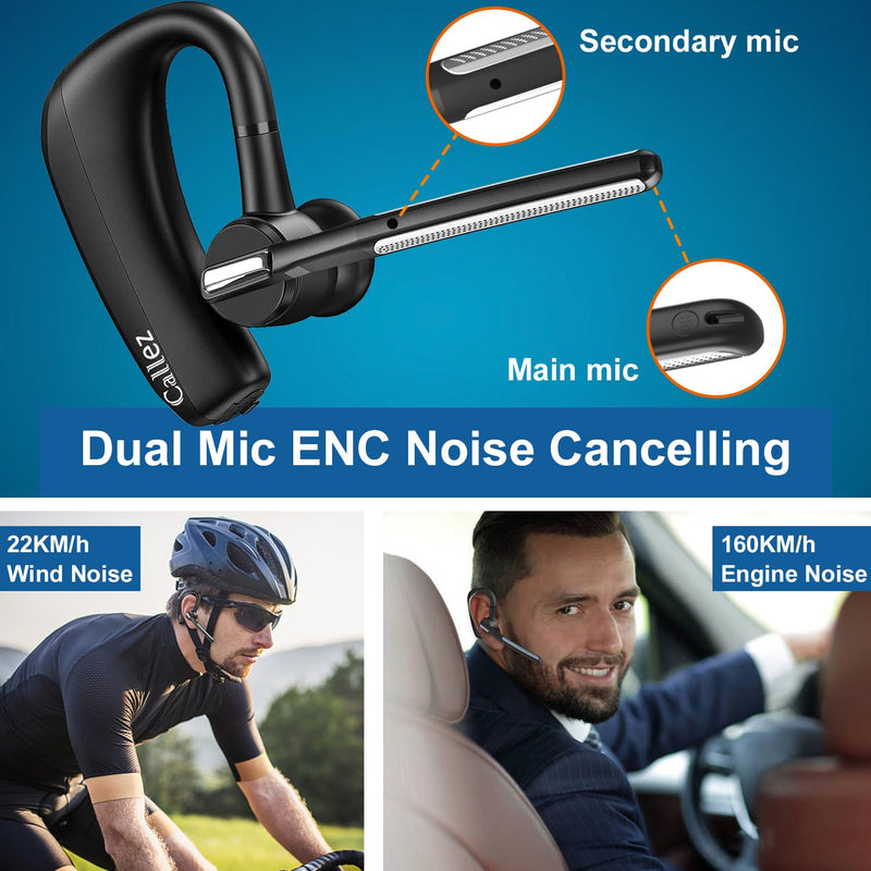 Bluetooth Headset for iPhone Android Cell Phone, Bluetooth Earpiece V5.0 with CVC8.0 Dual Mic Noise Cancelling & Mute/Volume Buttons, Hands-Free Wireless Headset for Trucker Business Office Black