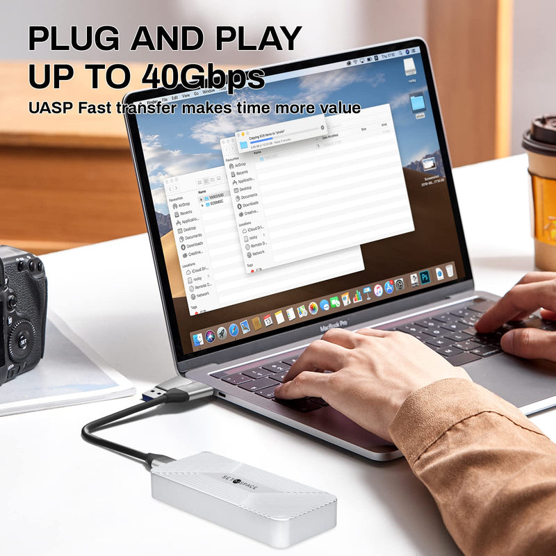 NVMe Enclosure 40Gbps, SETMSPACE M.2 NVME SSD Enclosure USB C Aluminum, Compatible with Thunderbolt 3/4, Support NVME M.2 2280 M-Key, Up to 4TB(Silver) 40 Gbps | NVMe | Silver