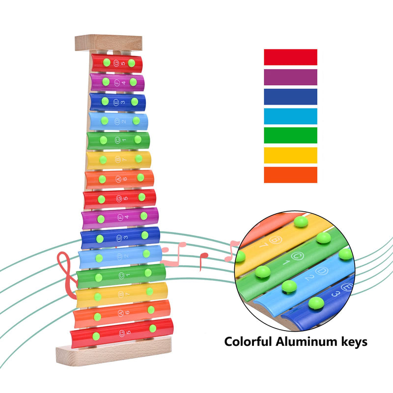 LIEKE Xylophone 15 Tones Glockenspiel Musical Instrument Gift