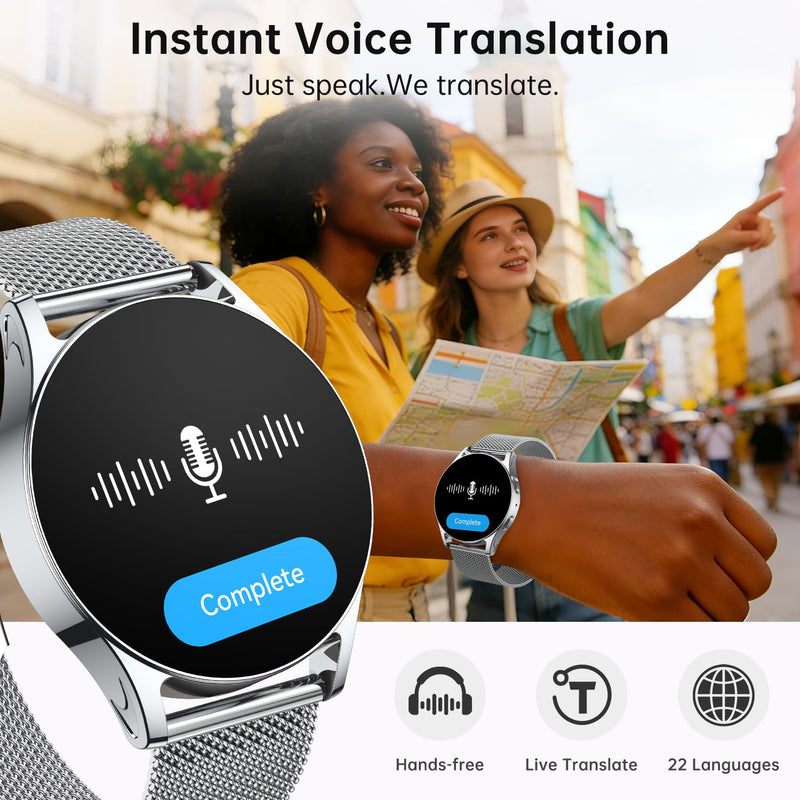 Smart Watch for Women, 1.32" AMOLED Smartwatch with AI Voice Assistant & Translator, Fitness Tracker with Heart Rate Sleep SpO2 Monitor, Bluetooth Call, 153 Sports, IP68, iOS Android Silver