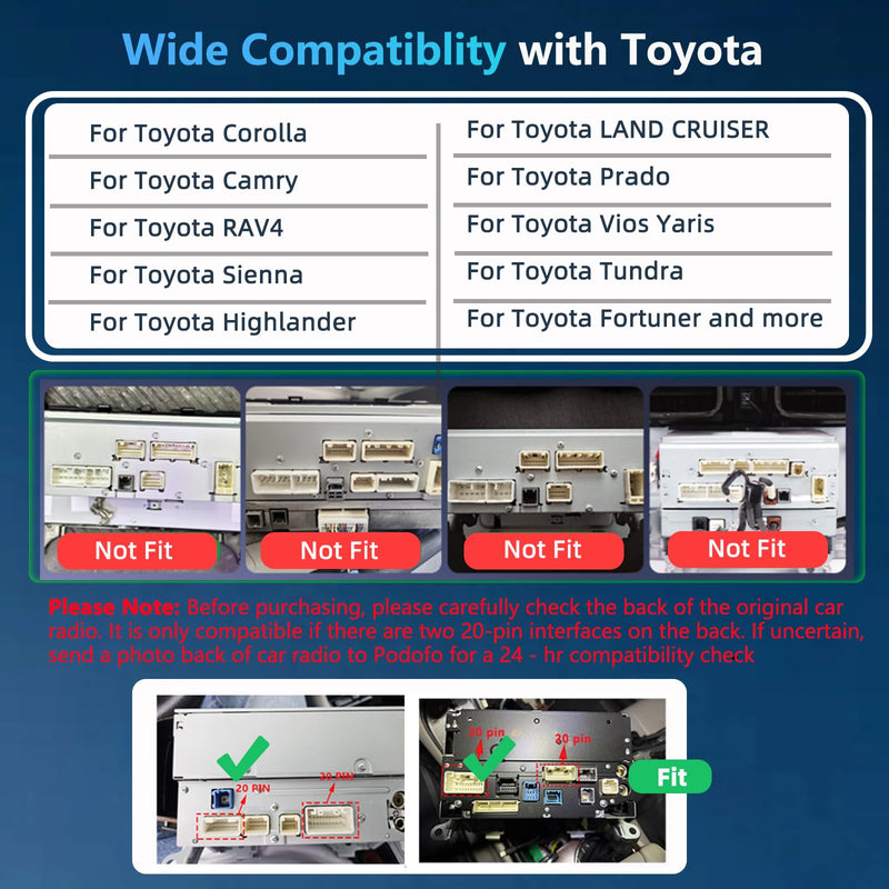 for Toyora Car Radio JBL Wiring Harness 16 Pin Adapter Compatible with Toyota Camry Corolla RAV4 Highlander Land Cruiser Prado Vios Yaris Sienna, Canbus, Steering Wheel Control