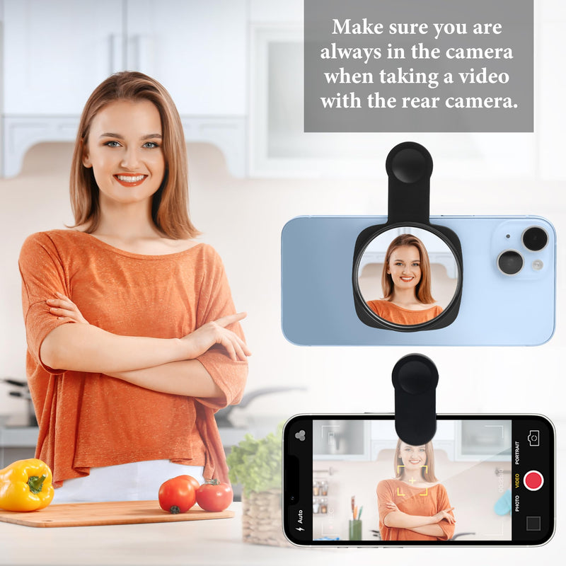 Phone Rear Camera Selfie Mirror - See How You Look in The Back Camera - for High Definition Photos (Black)