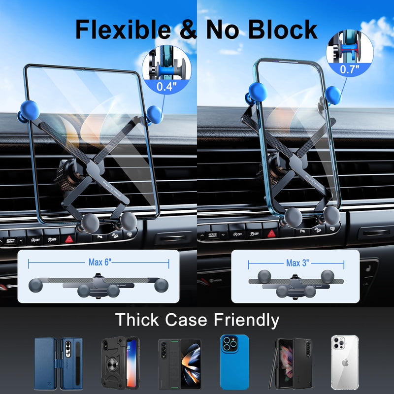 Z Fold 7 Car Mount Accessories, Gravity Linkage, A Vent Clip | Cell Phone Holder Mount for Z Fold 8 7 Pixel Pro Fold iPhone Android, 2 Forms Change, One Hand Operation, Thick Case Friendly A-Vent