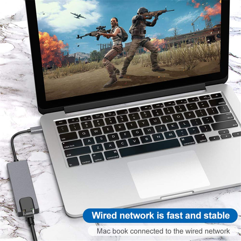 Tianle USB C Hub Ethernet, 5 in 1 Multi Port Adapter with Gigabit Ethernet Port, 4K HDMI, USB C PD Charging and 2 USB 3.0 Compatible with Switch Console, MacBook, iPad, Surface, 5-in-1