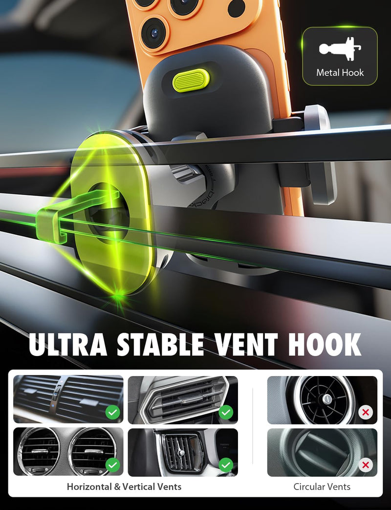 Bracketron TripGrip PRO Car Phone Holder Mount, Vent & Dash, One-Button | TripGrip PRO suction cup phone holder with secure vent hook, one-button release, and 360° rotation for most smartphones