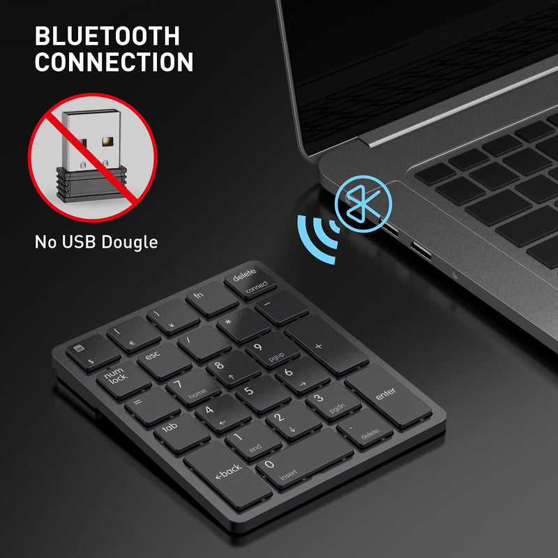 Bluetooth Number Pad, Havit USB Wireless Numeric keypad 26 Keys Portable Mini Financial Accounting Rechargeable Numeric Pad for Laptop Desktop, PC, Surface Pro,Notebook (Black) Black