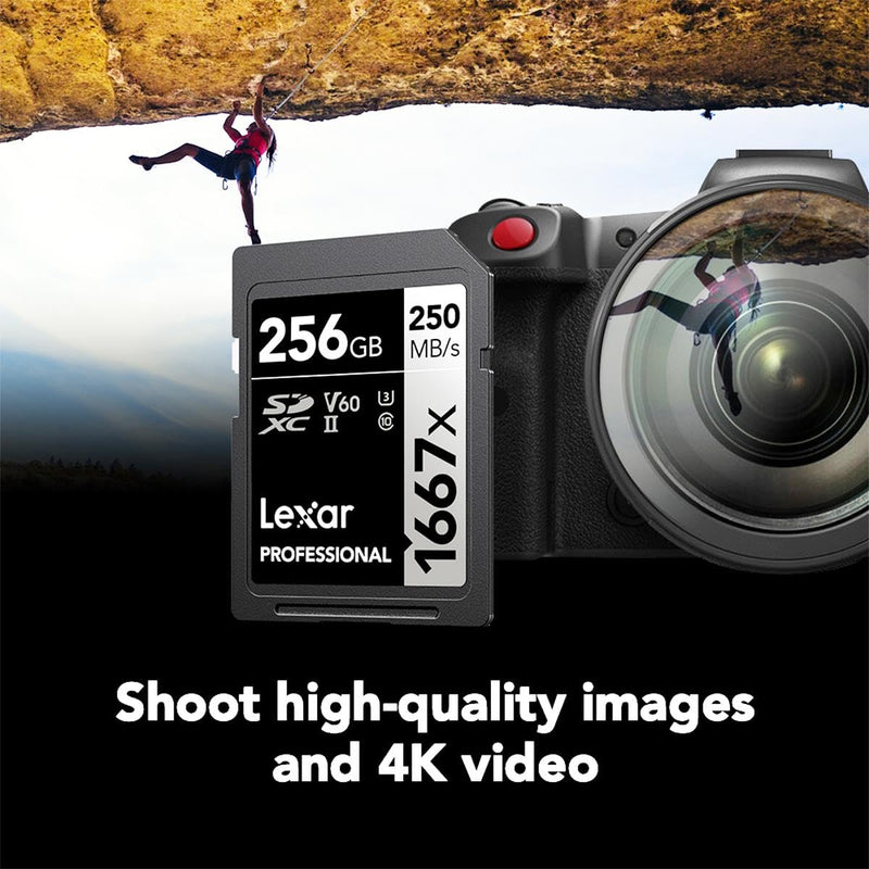 Lexar 256GB Professional 1667x SDXC Memory Card, UHS-II, C10, U3, V60, Full-HD & 4K Video, Up To 250MB/s Read, for Professional Photographer, Videographer, Enthusiast (LSD256CBNA1667) Single