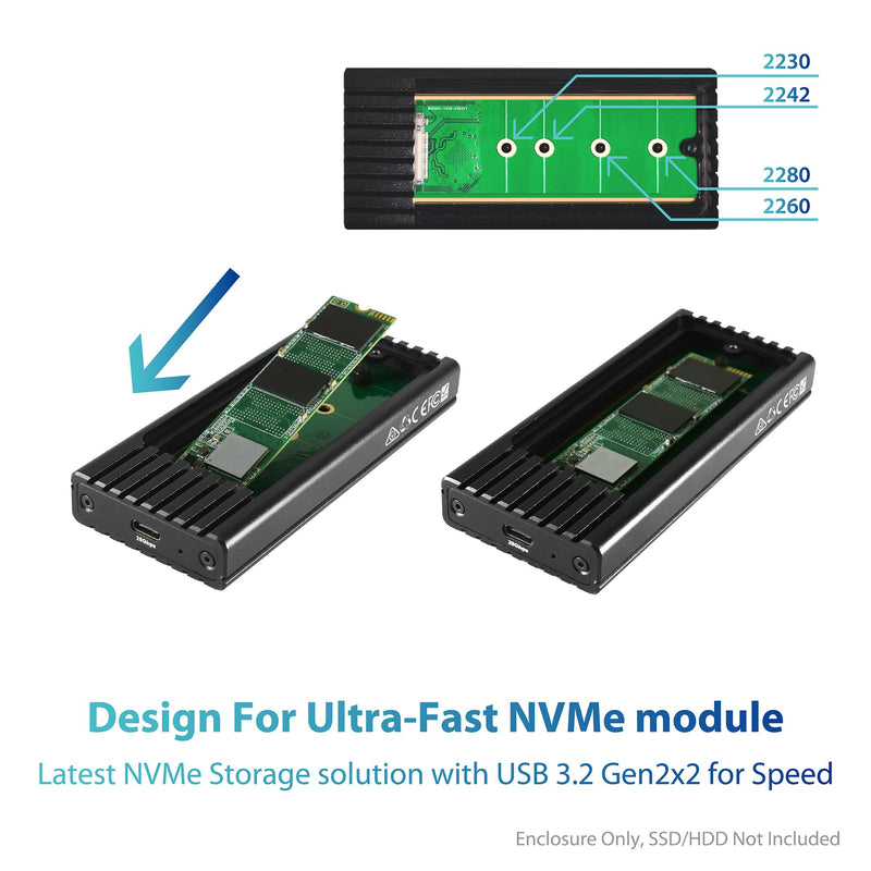 Vantec NexStar SX, M.2 NVMe SSD to USB 3.2 Gen2x2, 20G, Type C, Black Enclosure (NST-230C3-BK)
