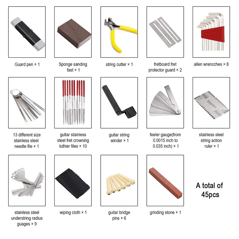 45 Pcs Guitar Repairing Maintenance Tool Kit, Haploon Guitar Setup Kit Repair Tools with Carry Bag for Guitar Ukulele Bass Mandolin Banjo String Instrument