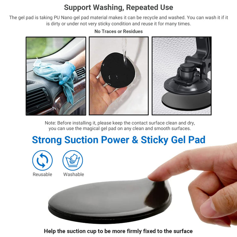 Body Camera Suction Cup Mount with Easy Remove Washable Reuable Magic Sticky Gel Pad for P100 and Widely Compatible with Other Body Camera Perfect for Car Windshield, Window, Glass, Dashboard