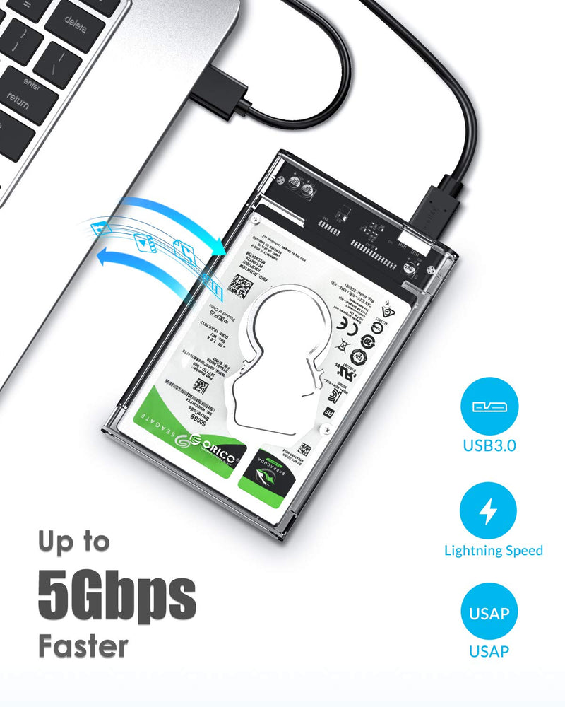 ORICO 2.5'' USB 3.0 External Hard Drive Enclosure USB3.0 to SATA Portable Clear Hard Disk Case for 2.5 inch 7mm 9.5mm SATA HDD SSD Max 4TB Support UASP and Tool-Free(2139U3)