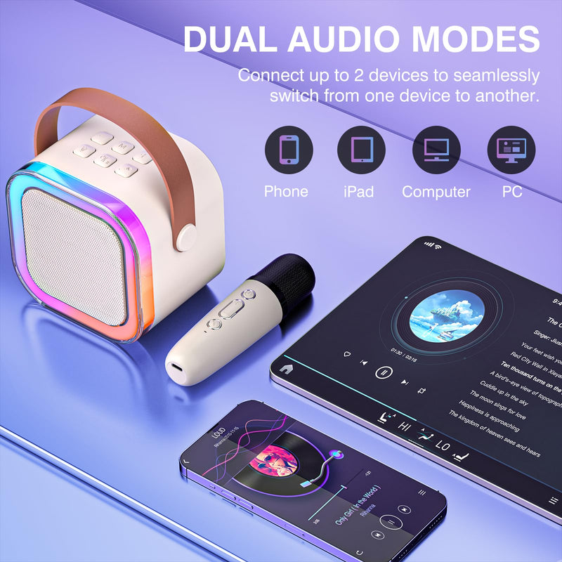 Mini Karaoke Machine for Kids Adults, Portable Bluetooth Karaoke Speaker with 2 Wireless Mics and LED Color Lights, Home Birthday Party for Girls/Boys Ages 3, 4, 5, 6, 7, 8, 9, 10,11, 12+ Year Old