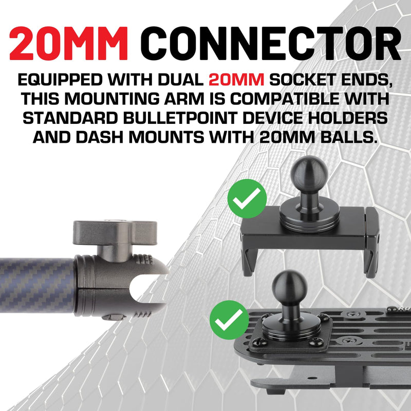 Bulletpoint Mounting Solutions Dash Mount 4.7" Arm Compatible with iPhone and Android Smartphones - Fits 20mm Attachment Ball (Carbon Fiber + Kevlar) Carbon Fiber + Kevlar