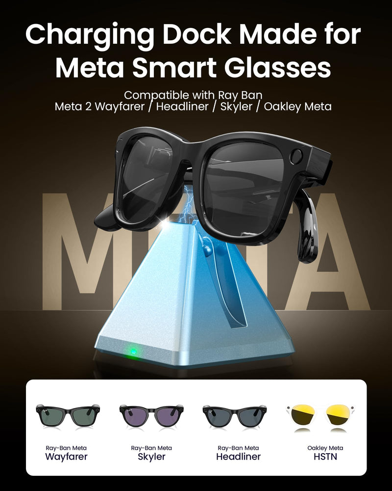 Smart Glasses Charging Dock & Accessories Kit for Ray-Ban/Oakley Meta – Includes Charging Stand with LED Indicator + Storage Case, Nose Pads, Lanyard, Cleaning Papers & Holders – Compatible with Wayfa