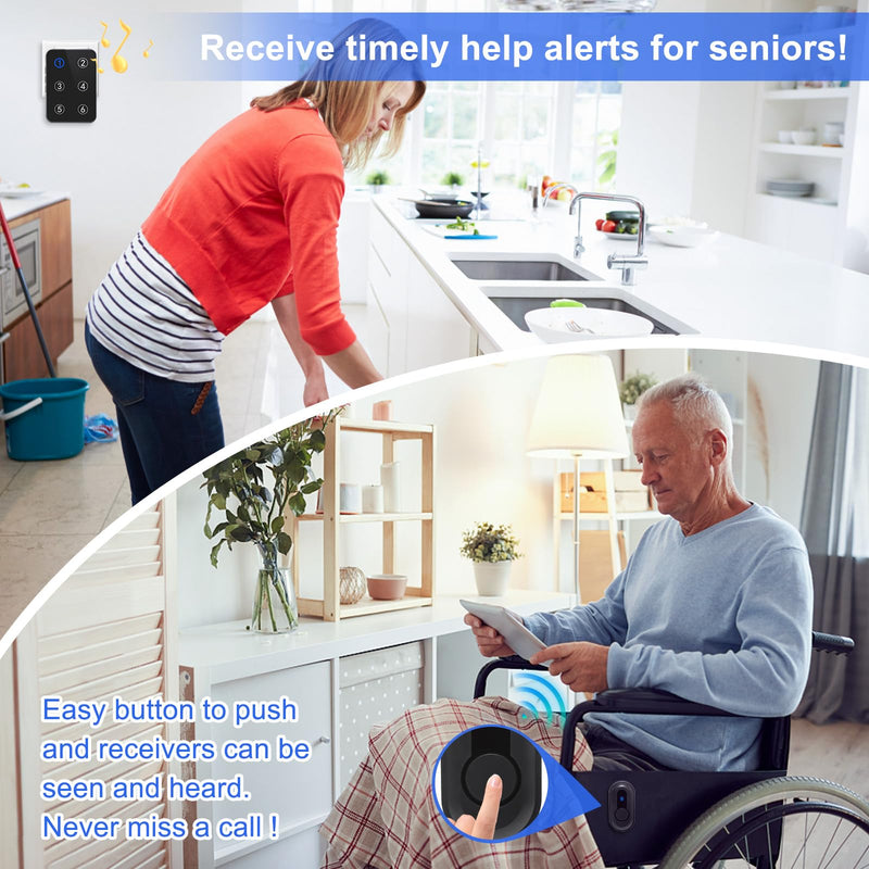 [AUSTRALIA] - Wireless Caregiver Pager Call Button Nurse Call System 500Ft Range with LED Number Display for Elderly/Patient/Disabled at Home/Hospital/Clinic(6 Waterproof Call Button & 1 Receiver) 6 call button + 1 receiver 