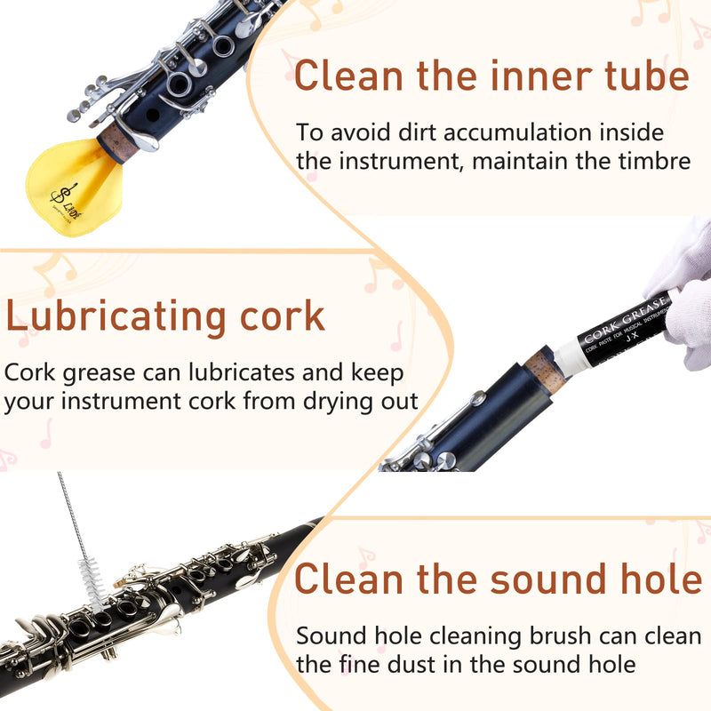 23 Pcs Clarinet Cleaning Kit Clarinet Accessories All in One Clarinet Cleaner Kit with Maintenance Kit Clarinet Swab Clarinet Reeds Cork Grease Thumb Rest for Clarinet Wind Instrument (Yellow) Yellow