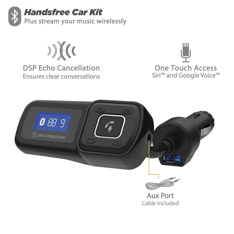 Scosche BTFM2A BTFREQ Universal Bluetooth Hands-Free Car Kit with Digital FM Transmitter and 10-Watt USB Car Charger, Stream Smartphone Audio Single Port Single USB-A, 12W Black