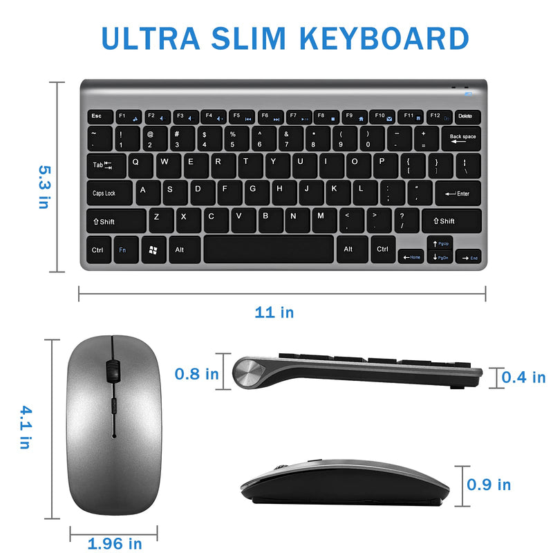 Wireless Keyboard and Mouse Combo, Compact Quiet Wireless Keyboard and Mouse Set 2.4G Ultra-Thin Sleek Design for Windows, Computer, Desktop, PC, Notebook, Laptop (Black+Grey) GHKM03